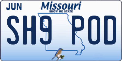 MO license plate SH9P0D