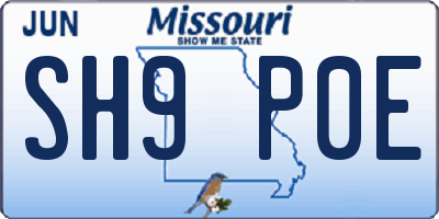 MO license plate SH9P0E