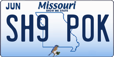 MO license plate SH9P0K