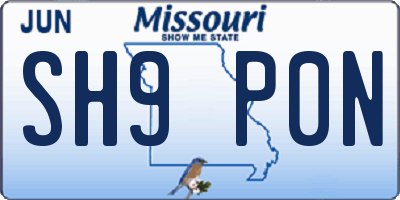 MO license plate SH9P0N