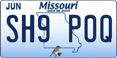 MO license plate SH9P0Q