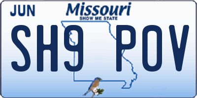 MO license plate SH9P0V