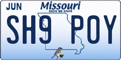 MO license plate SH9P0Y