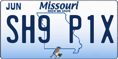 MO license plate SH9P1X