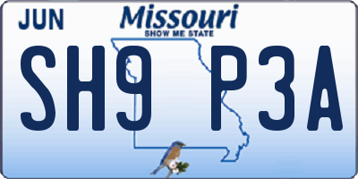 MO license plate SH9P3A