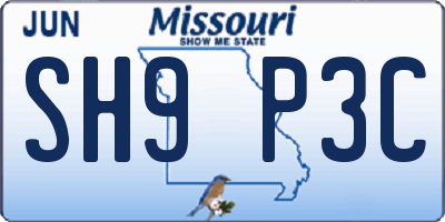 MO license plate SH9P3C