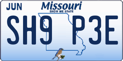 MO license plate SH9P3E