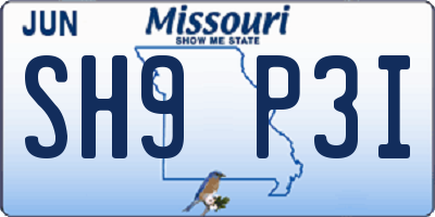 MO license plate SH9P3I