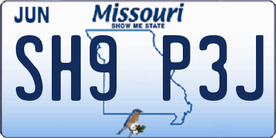 MO license plate SH9P3J