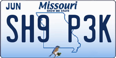 MO license plate SH9P3K