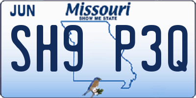 MO license plate SH9P3Q