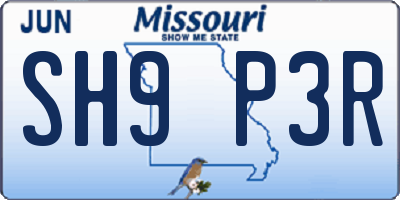 MO license plate SH9P3R