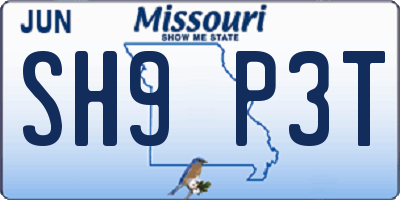 MO license plate SH9P3T