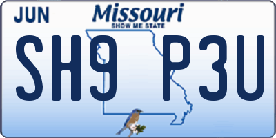 MO license plate SH9P3U