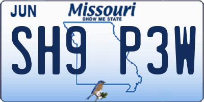 MO license plate SH9P3W