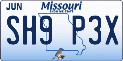 MO license plate SH9P3X