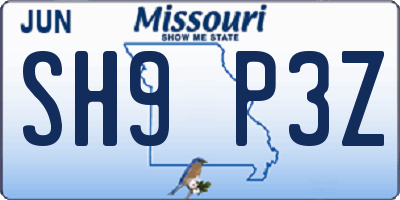 MO license plate SH9P3Z