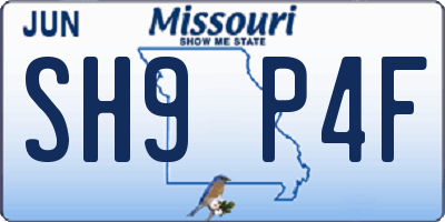 MO license plate SH9P4F