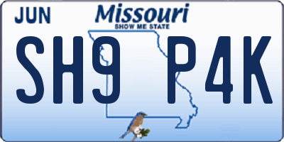 MO license plate SH9P4K