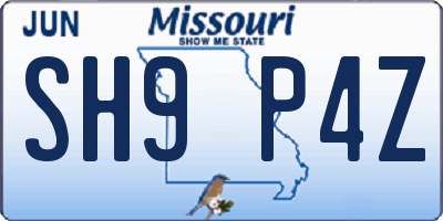 MO license plate SH9P4Z