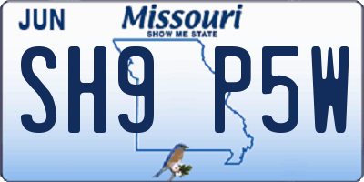 MO license plate SH9P5W