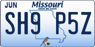 MO license plate SH9P5Z