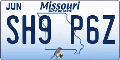 MO license plate SH9P6Z