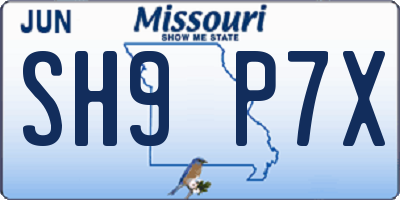 MO license plate SH9P7X