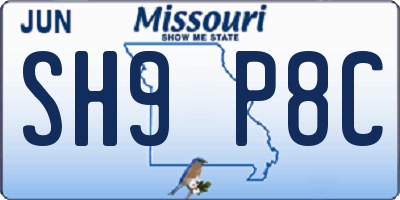 MO license plate SH9P8C