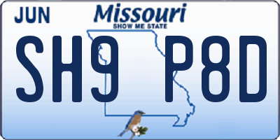 MO license plate SH9P8D