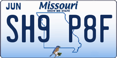 MO license plate SH9P8F
