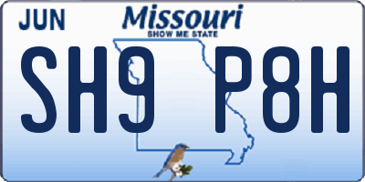 MO license plate SH9P8H