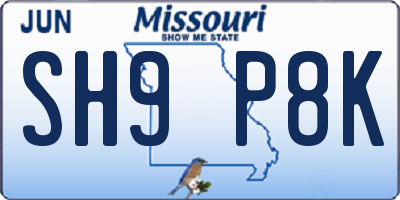 MO license plate SH9P8K