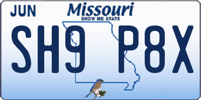 MO license plate SH9P8X