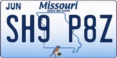 MO license plate SH9P8Z