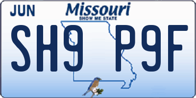 MO license plate SH9P9F