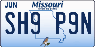 MO license plate SH9P9N