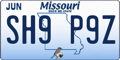 MO license plate SH9P9Z
