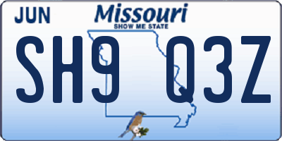 MO license plate SH9Q3Z
