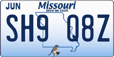 MO license plate SH9Q8Z