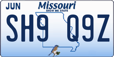 MO license plate SH9Q9Z