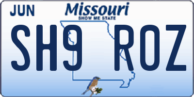 MO license plate SH9R0Z