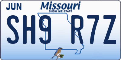 MO license plate SH9R7Z