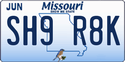 MO license plate SH9R8K