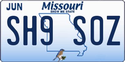 MO license plate SH9S0Z
