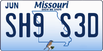 MO license plate SH9S3D