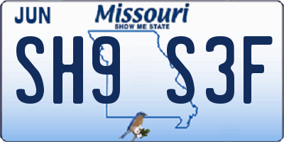 MO license plate SH9S3F