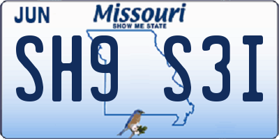 MO license plate SH9S3I