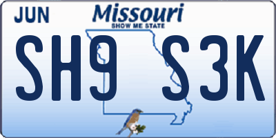 MO license plate SH9S3K