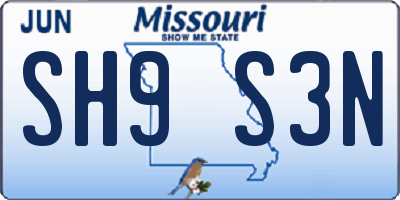 MO license plate SH9S3N